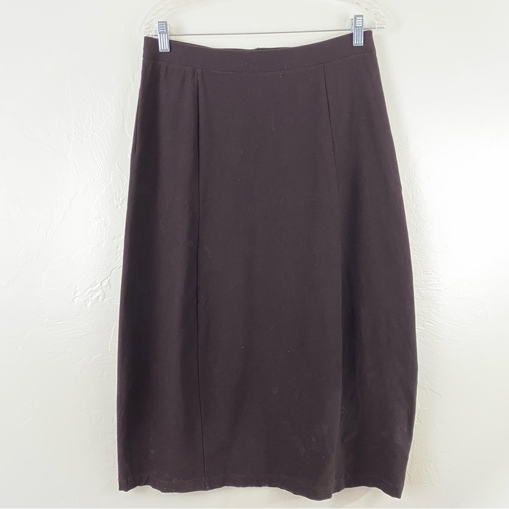 Eileen Fisher XS Chocolate Brown Ribbed Knit Elastic Waist Slip-on Midi Skirt